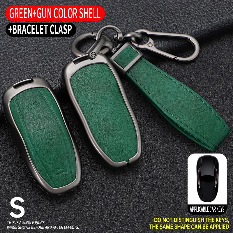 

Alloy Leather Car Smart Key Cover Case Fob For Tesla Model 3 Model Y X S Key Shell Bag Holder Protector Accessories