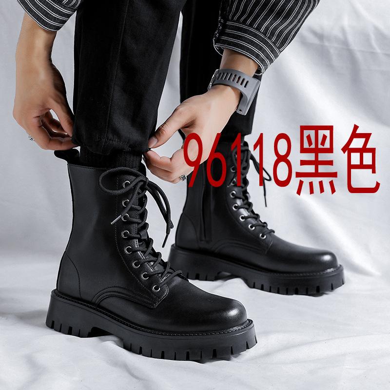 Martin Boots Herr Ny Casual Brittisk Trend Mångsidiga Tjocka Sulan Mellanhöga Svarta Lokomotivstövlar 6895-R