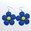 Hand-woven Raffia Exaggerated Flower Earrings - Sweet Color-Block Design
