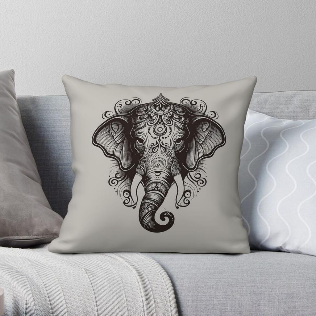 Hindu Elephant Ganesha Square Pillowcase Polyester Linen Velvet Printed Zip Decorative Pillow Case Car Cushion Case X