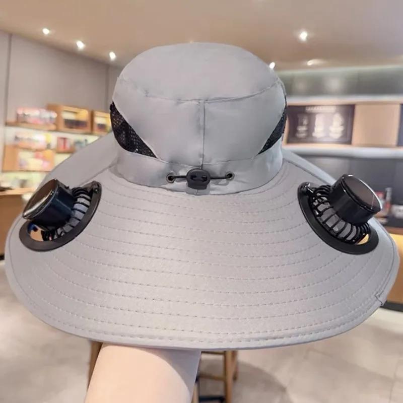 Large Size Quick Dry Bucket Hat with Solar Powered Fan USB Charging Sun Hat for Men Outdoor Hiking Camping Fishing