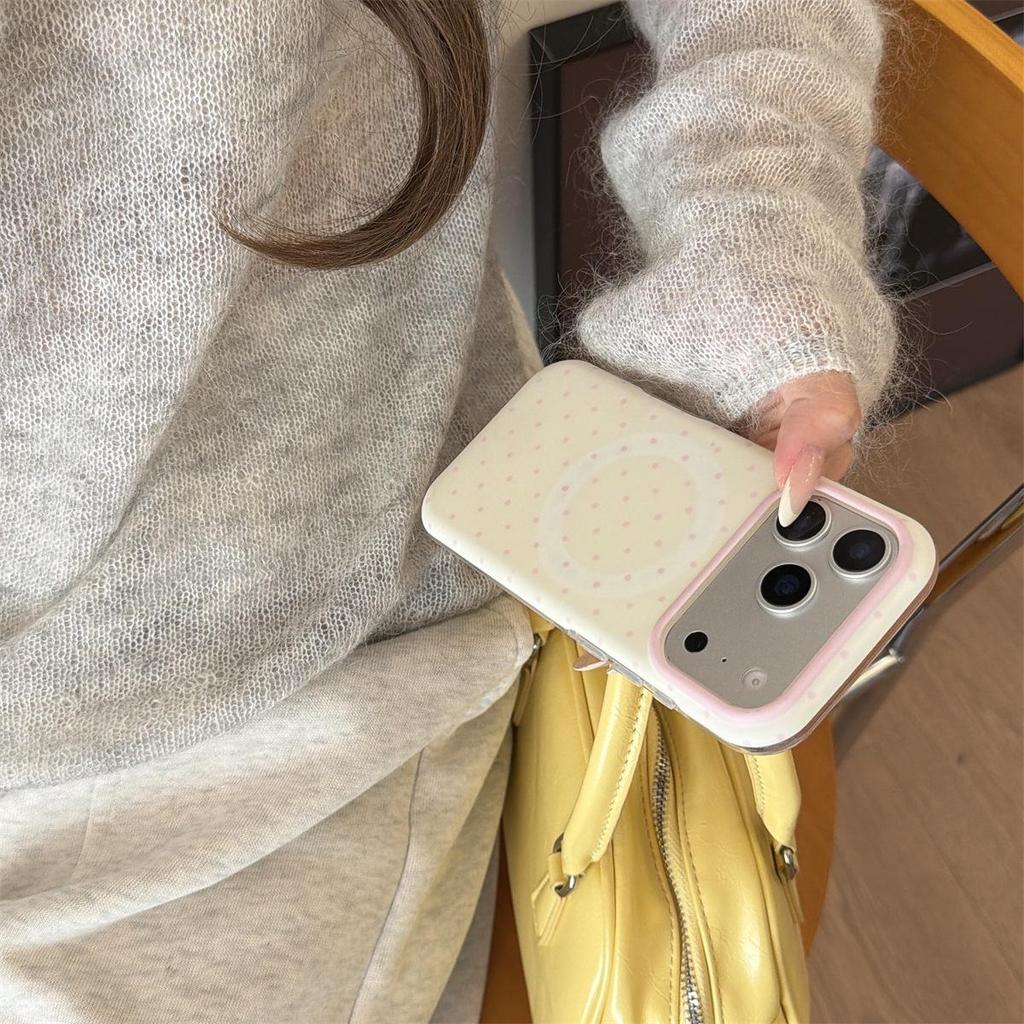 Round Edge Polka Dot Magnetic Phone Case for iPhone 14/13/12 Pro Max