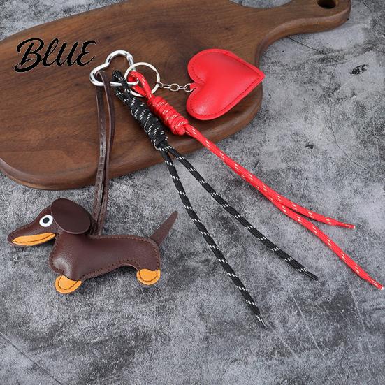 Car Key Accessory Faux Leather Dachshund Keychain Pendant Cartoon Dog Hanging Puppy Bag Charm Decor with Braided Rope Handbag Decorative Accessories