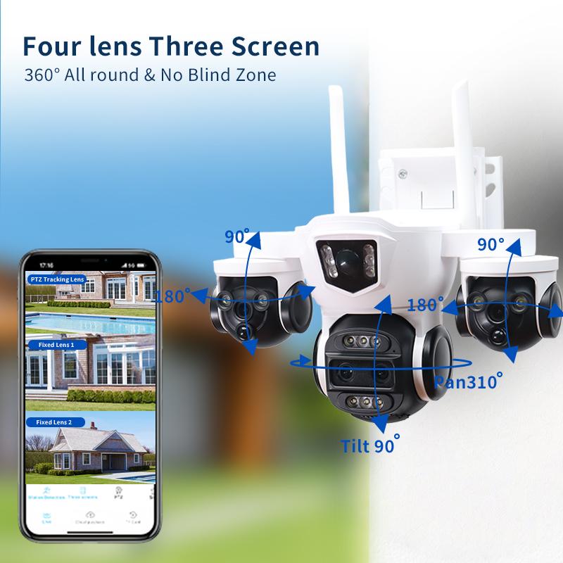 OKAM PRO Home Security Camera HD 20MP 10x Optical Zoom Triple-Screen Outdoor Camera Color Night Vision Motion Tracking IP CCTV