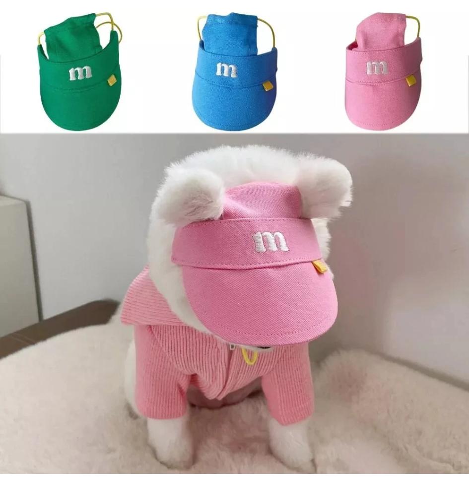1 Piece Summer M-Shaped Embroider Three-Color Sun Hat for Dogs, Pet Cats, Pets, Elastic Pig Nose Buckle Adjustment Hat