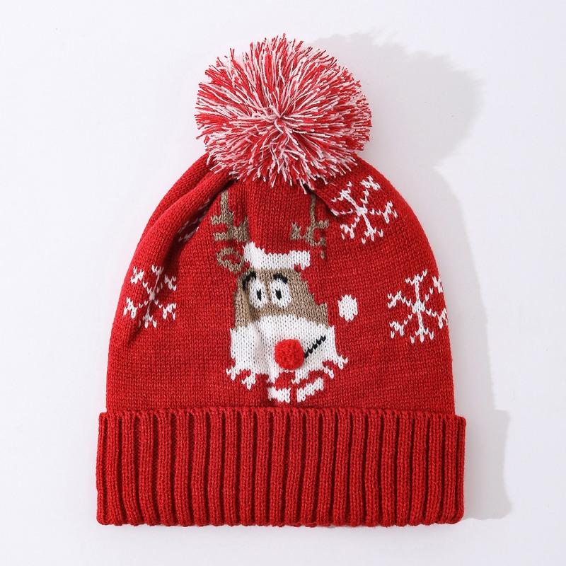 Women Christmas Knit Hat With Big Pom Pom Cute Winter Festive Hat
