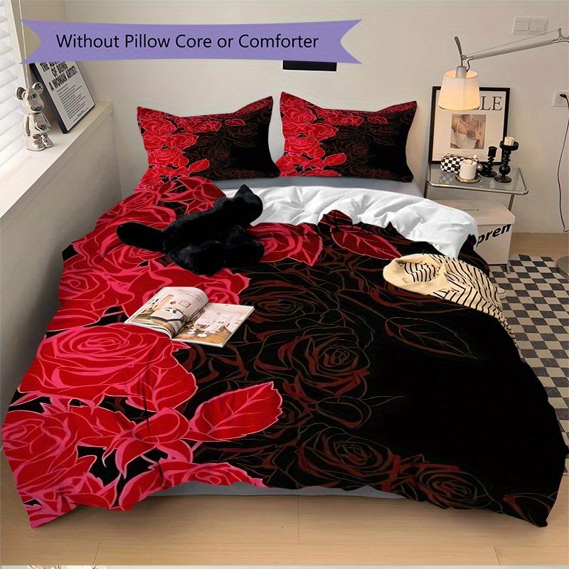 3pcs Red Roses Bedding Set, Breathable And Soft, Suitable for All Seasons Machine Washable, Suitable for Bedroom Decoration,yy250822111