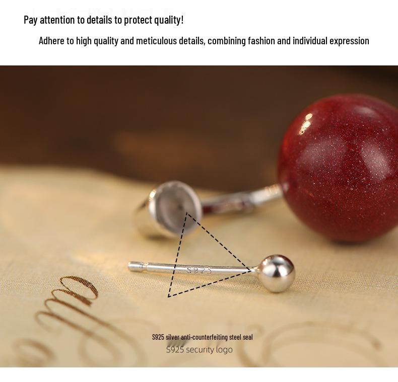 Banyan Tree S925 Silver Purple Gold Sand Cinnabar Earrings for Women - High-end Autumn/Winter 2024 Collection