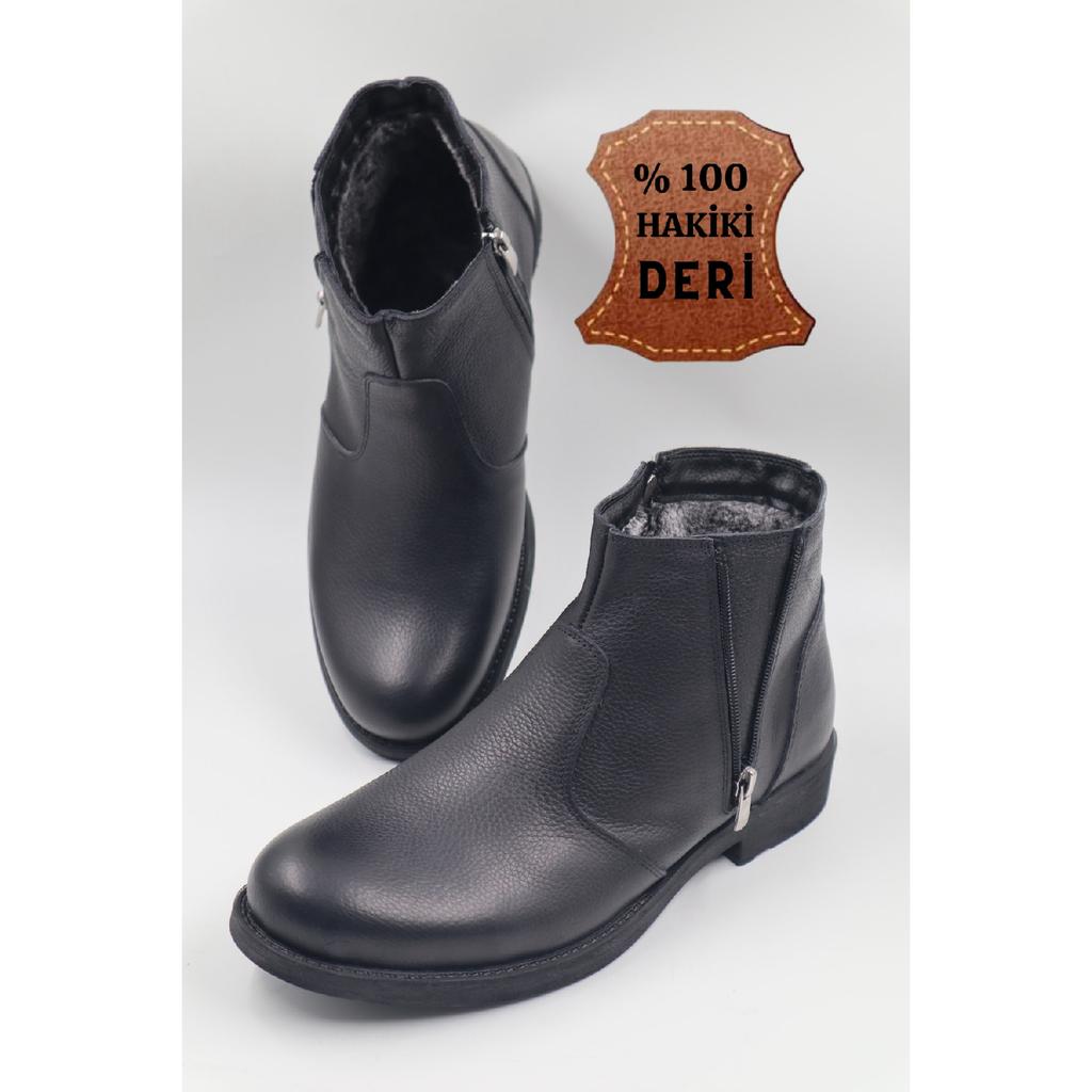 Men's Genuine Leather Laced Black Casual Boots