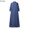 ZANZEA Women Casual Turn Down Collar Loose Long Sleeve Dress