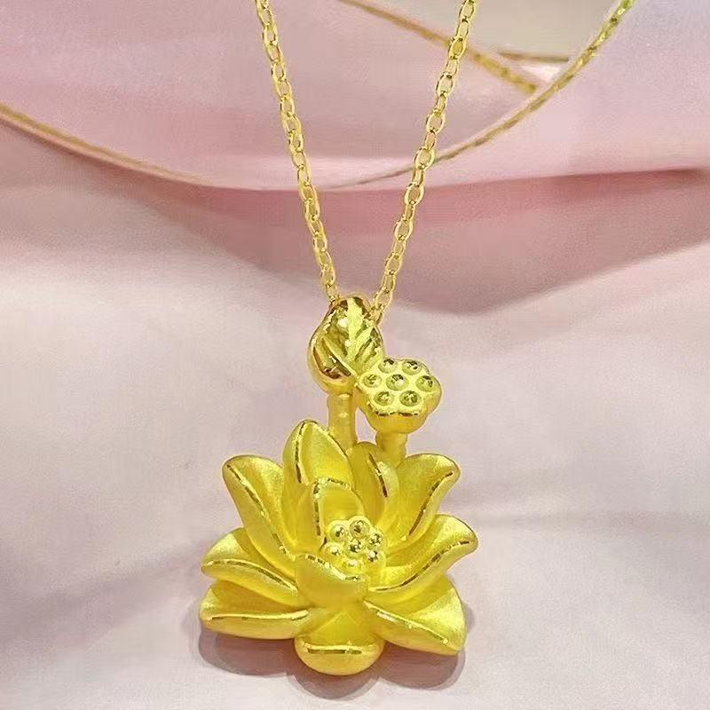 Gold Lotus Meimei O-shaped Chain Necklace - Women's Versatile Chinese Style Long Necklace