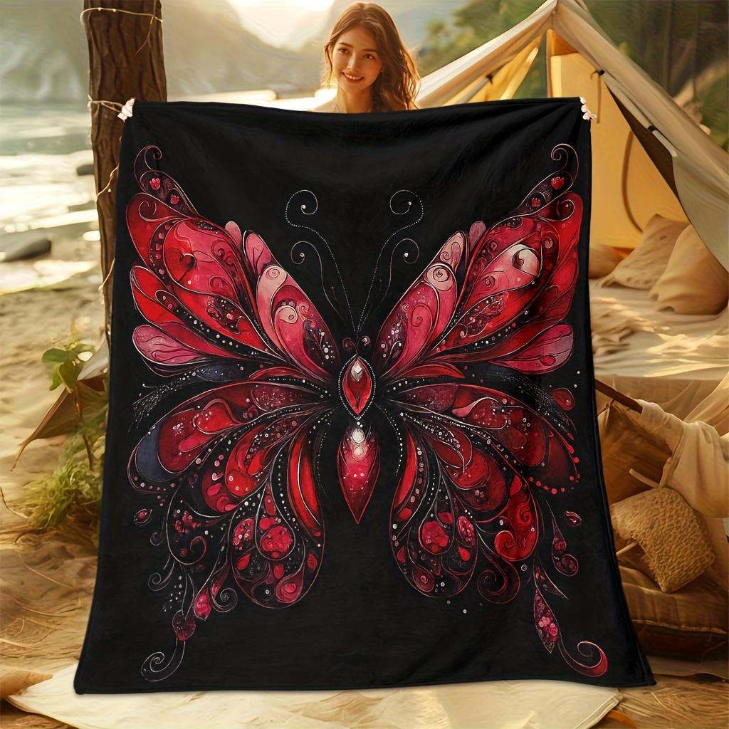 

Gorgeous Dark Style Butterfly Theme Flannel printed blanket suitable for all seasons suitable for living room office sofa travel 75x90cm28x39in