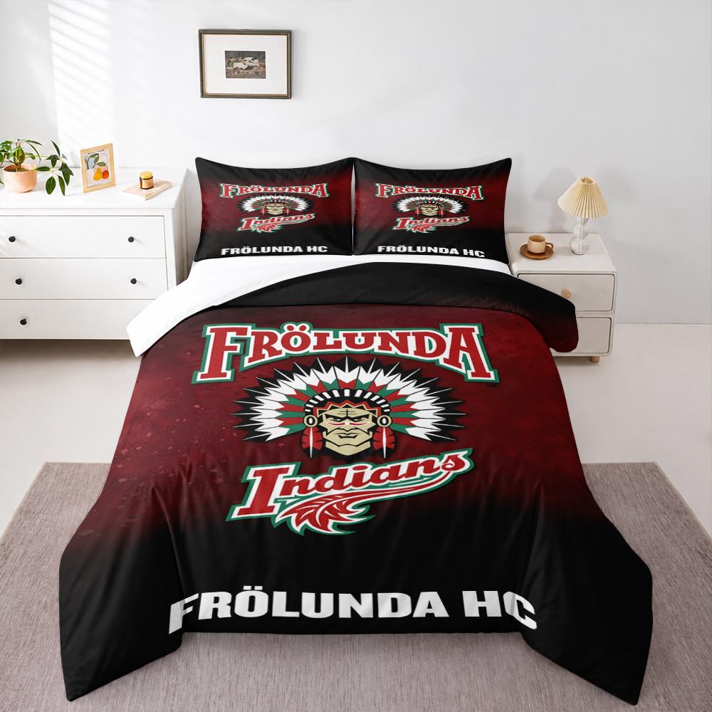 3 Piece Bedding Set Frolunda Indians HC Hockey Logo Red Green Duvet Cover for Men Fan Gift