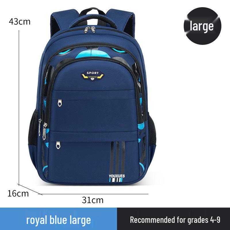 Boys' Water-Repellent Multi-Compartment Backpack, Large Capacity, Double Shoulder, for Grades 3-6 & Junior High.