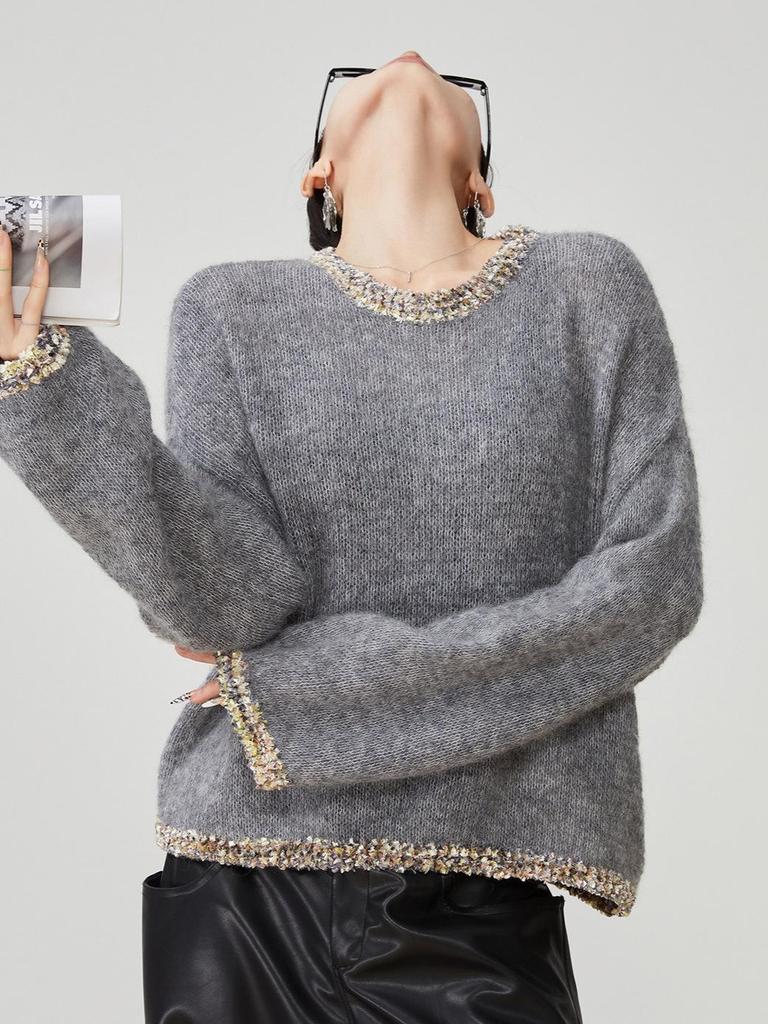 Women's Grey Soft Knit Pullover Sweater - 2026 Autumn Korean Style