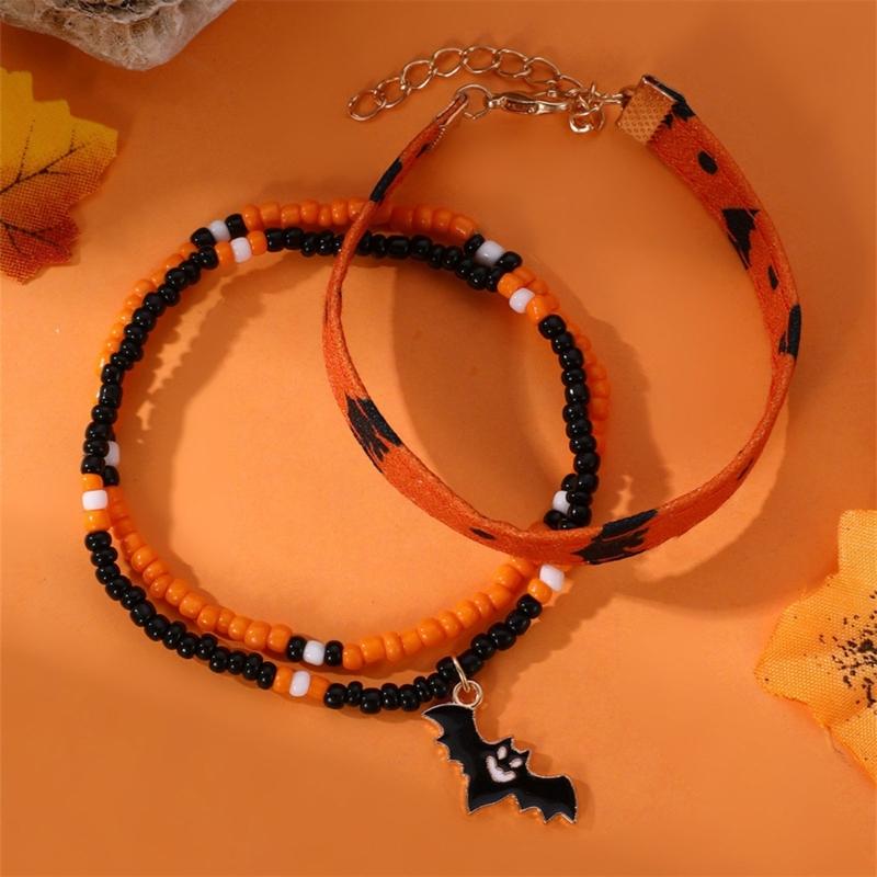 Halloween Beaded Bracelets Set Pumpkin Skull Bracelets for Women Jewelry Gift