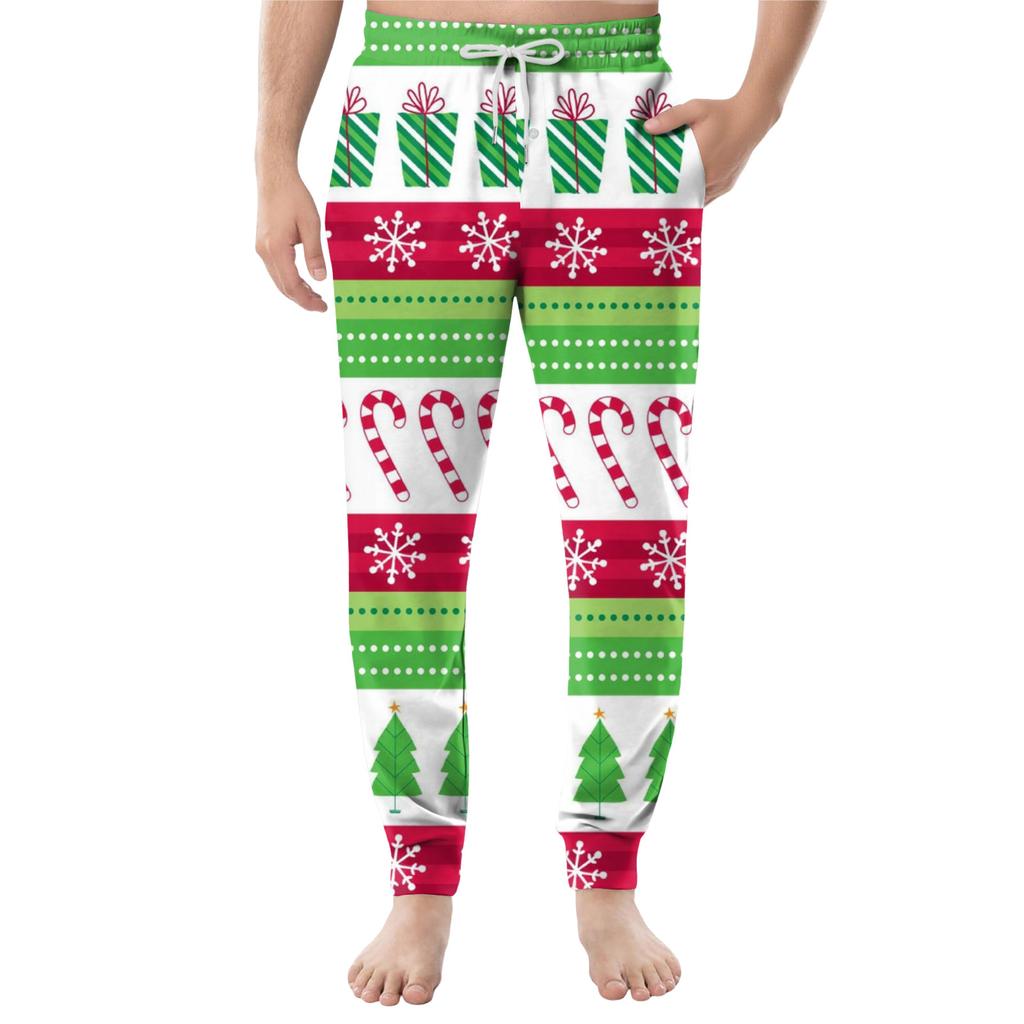 Men's Drawstring Pocket Casual Pants, Checkered Striped Printed Pocket Casual Pants, Home Sleeping Pants