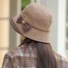 New Autumn and Winter Bow Hat for Women with High End Fisherman Hat Casual and Versatile Warm Bucket Hat Showing Face Small Basin Hat