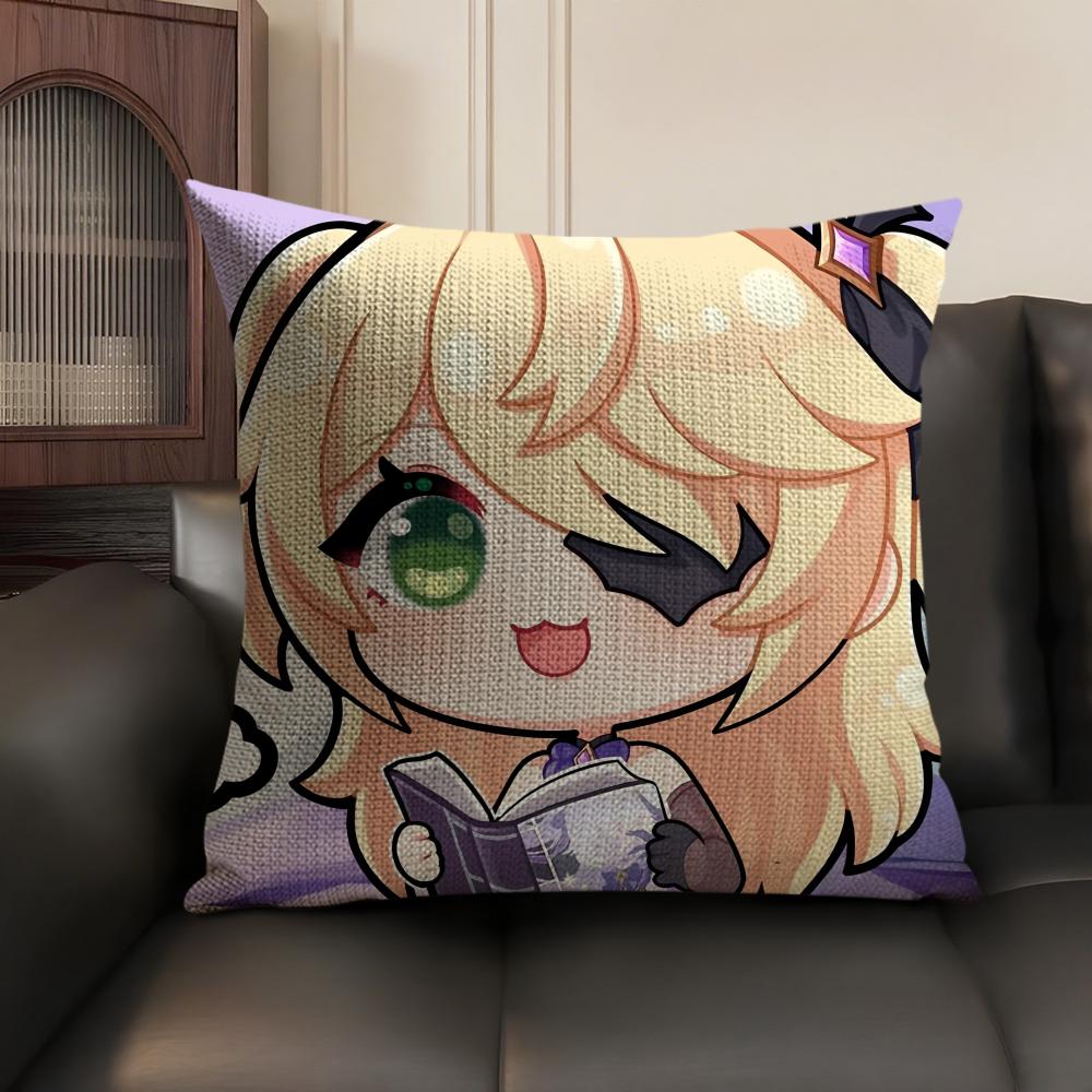 Fischl Cute Cute Genshin Impact Cushion Cover Natural Linen Organic Fabric Double-Sided Printing Sofa Home Decor Pillow Case