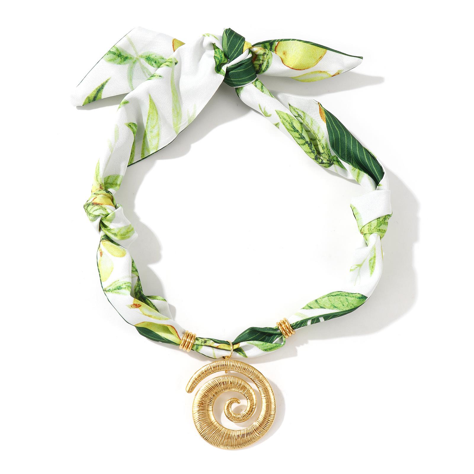 

Spiral Pendant Charm Scarf Necklace 304 Stainless Steel & Polyester 80cm(31.5 ) For Women Leaf Green Dainty Pastoral Style Gift