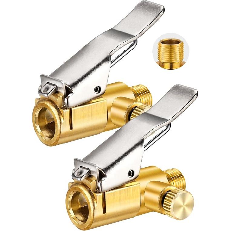 2 Pcs Brass Locking Tire Air Chuck, Tire Inflator Hose Adapter for Twist On Connection Convert to Lock On, No Air Leakage Air Compressor Pump Clip On