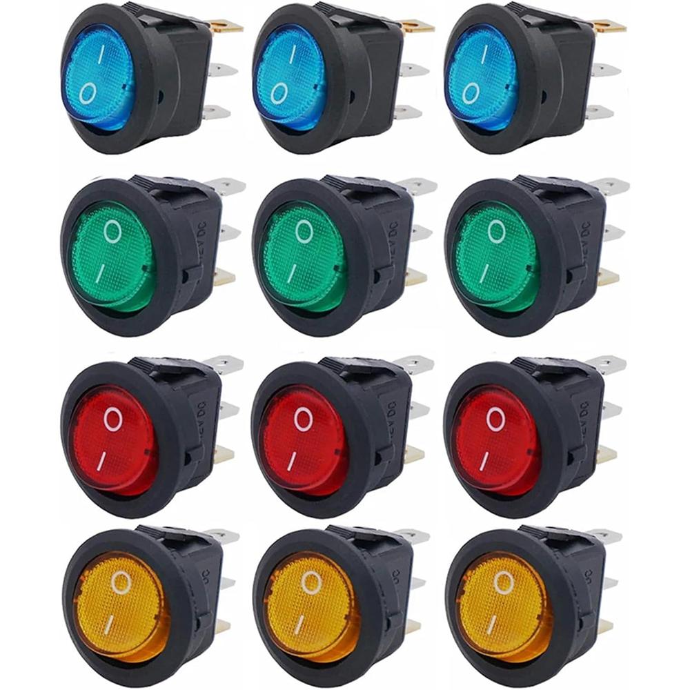 12pcs 3pin Round Switch 20A 12V Light with Color Switch Rocker Switch Can Be Used for Car Motorcycle Boat Bus RV Switches Seat 3
