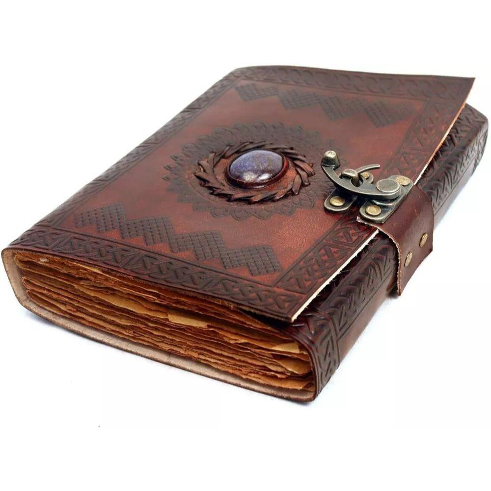 Vintage Leather Journal with Semi Precious Stone-Witch Journal for Men and Women