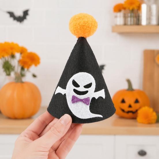 Halloween Pet Accessories Pointed Hat, Cute Ghost Witch Pumpkin Cat Pom-pom Hat for Cats And Small Dogs Holiday Party Accessory Lightweight