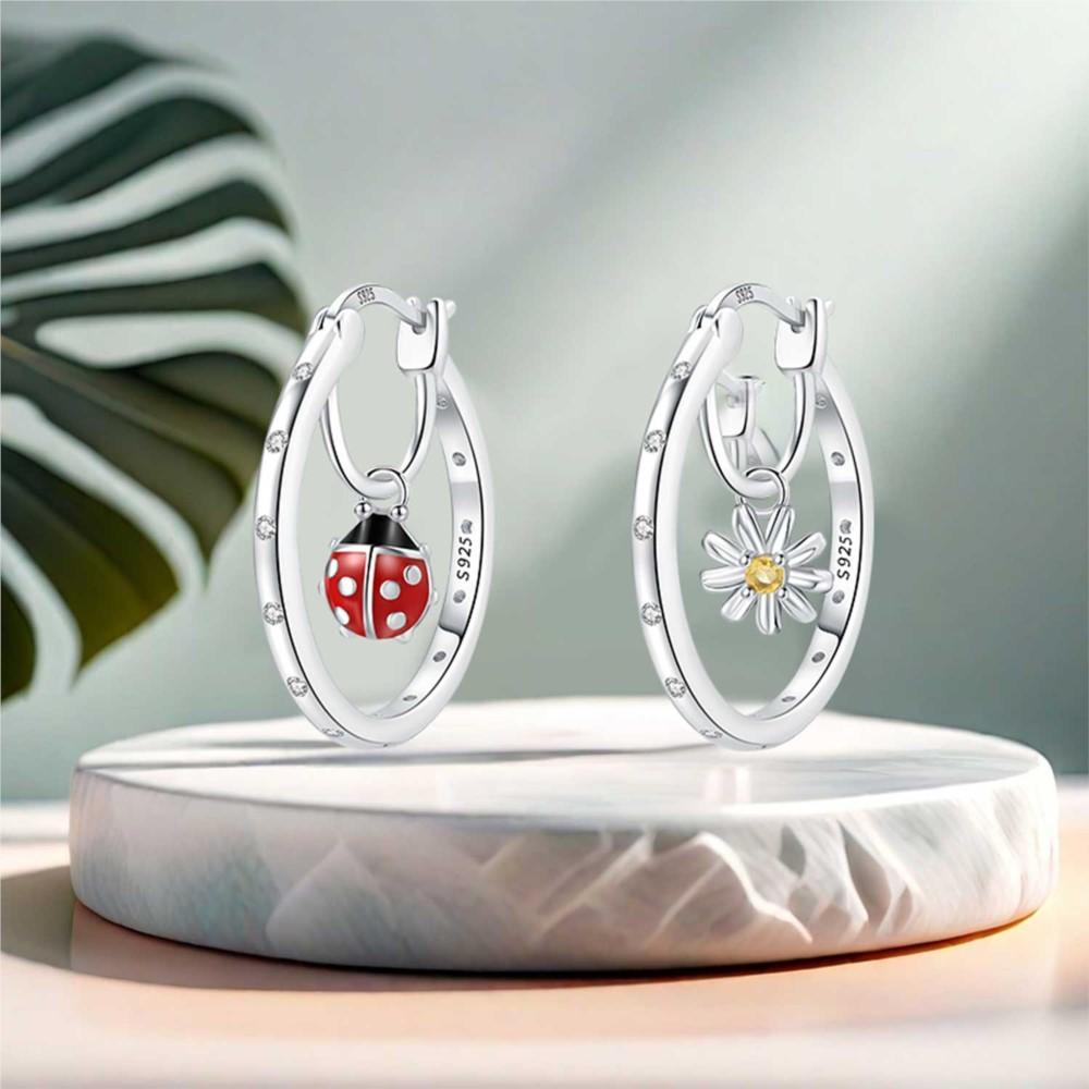 Orstarry 925 Silver Beetle Daisy Insect Flower Earrings Silver Hoop Earrings For Women Jewelry Original Party Gifts