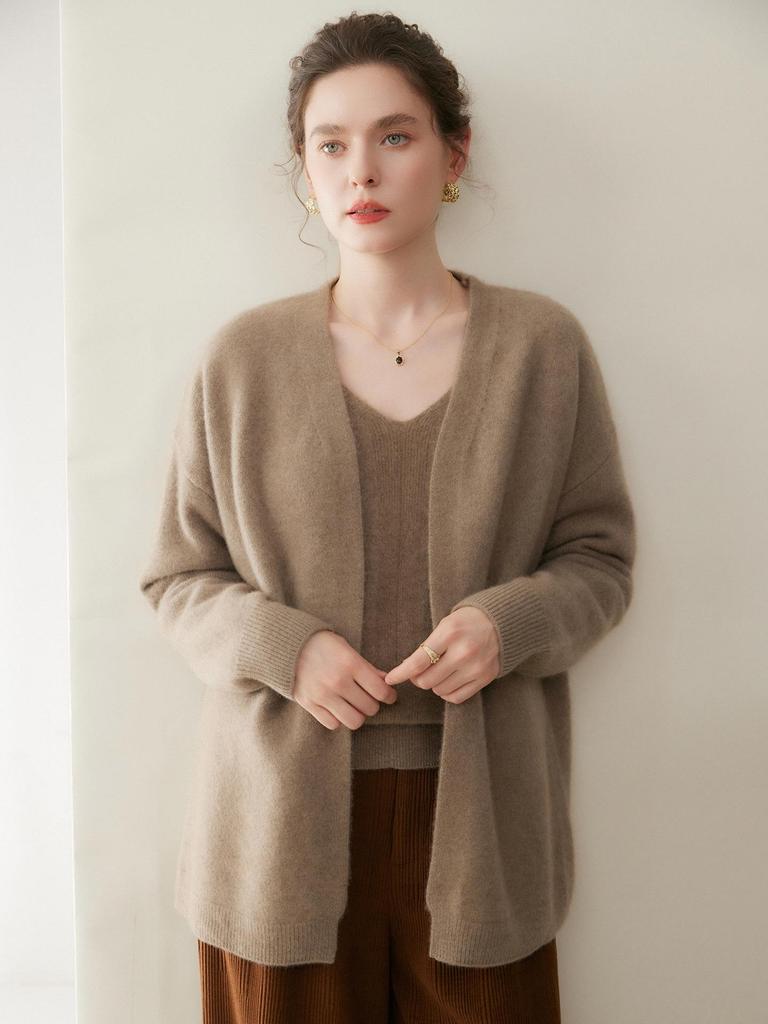 Autumn/Winter Elegant Solid Color Cashmere Women's Cardigan Coat