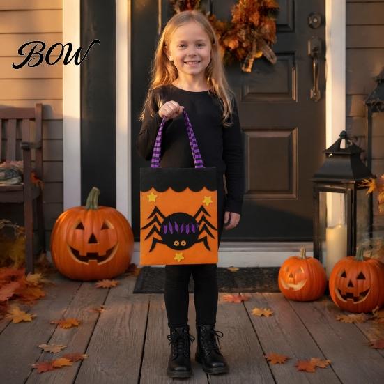 Trick or Treat Bags Halloween Candy Bag, Cute Pumpkin Ghost Tote for Kids, Spooky Festive Party Favor Totes Cartoon Pattern Bag Party,