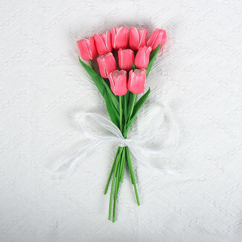 10 Pcs Tulips Simulated Flower Wedding Fake Flower Bouquet Shooting Props Home Living Room Decoration PU Simulated Flower