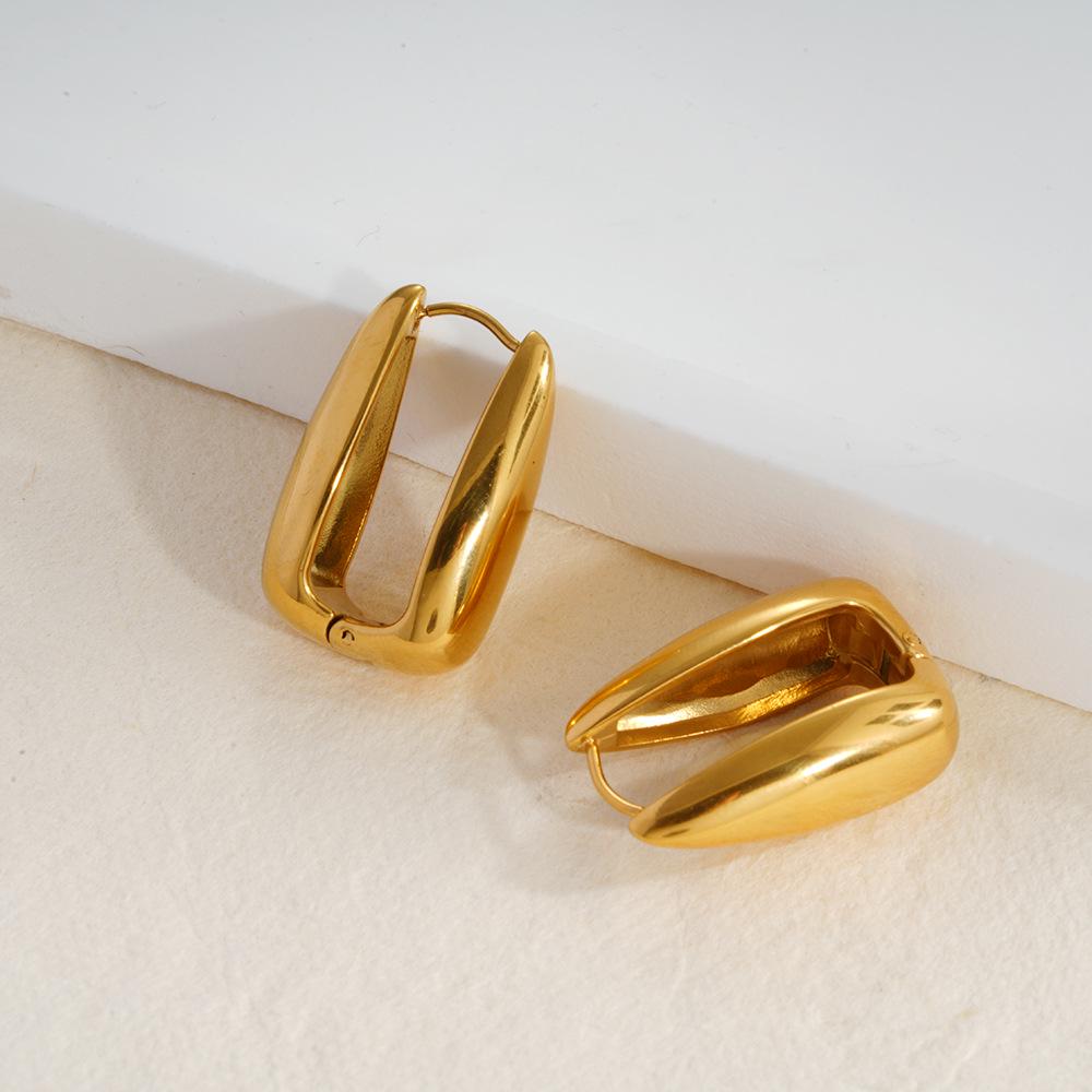 18K Gold Geometric Earrings, Light Luxury, Stainless Steel, Colorfast Titanium Steel Jewelry