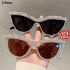 2 Pairs Vintage Cat Eye Sunglasses with Rhinestones Women Fashion Decor Shades Trendy Brand Design Sweet Outdoor Sun Glasses