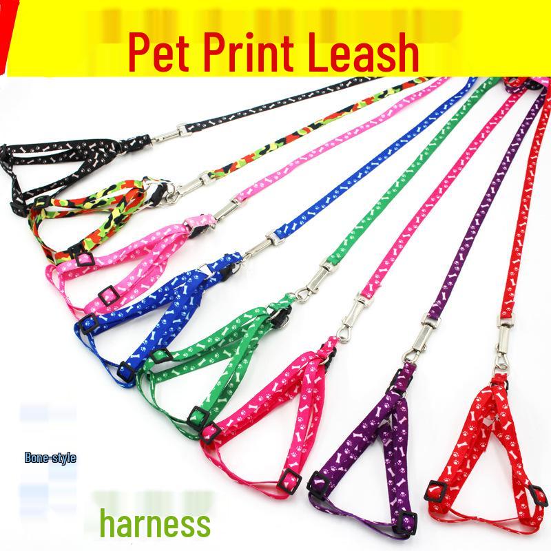 Printed Polyester Leash & Harness Set for Small/Medium Dogs & Cats
