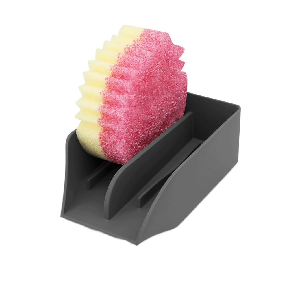 

Punch-free Silicone Sponge Holder with Drain Spout Space Saving Bathtub Soap Dishes Reusable Kitchen Sink Holder