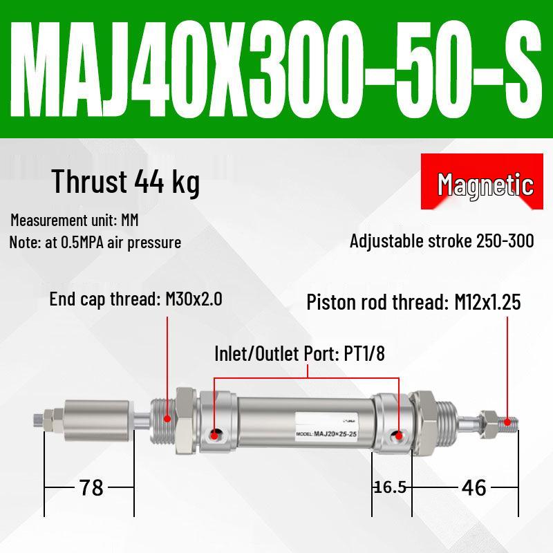 Adjustable Stroke Mini Stainless Steel Pneumatic Cylinder (maj16/20/25/32/40X100-25-50sca)