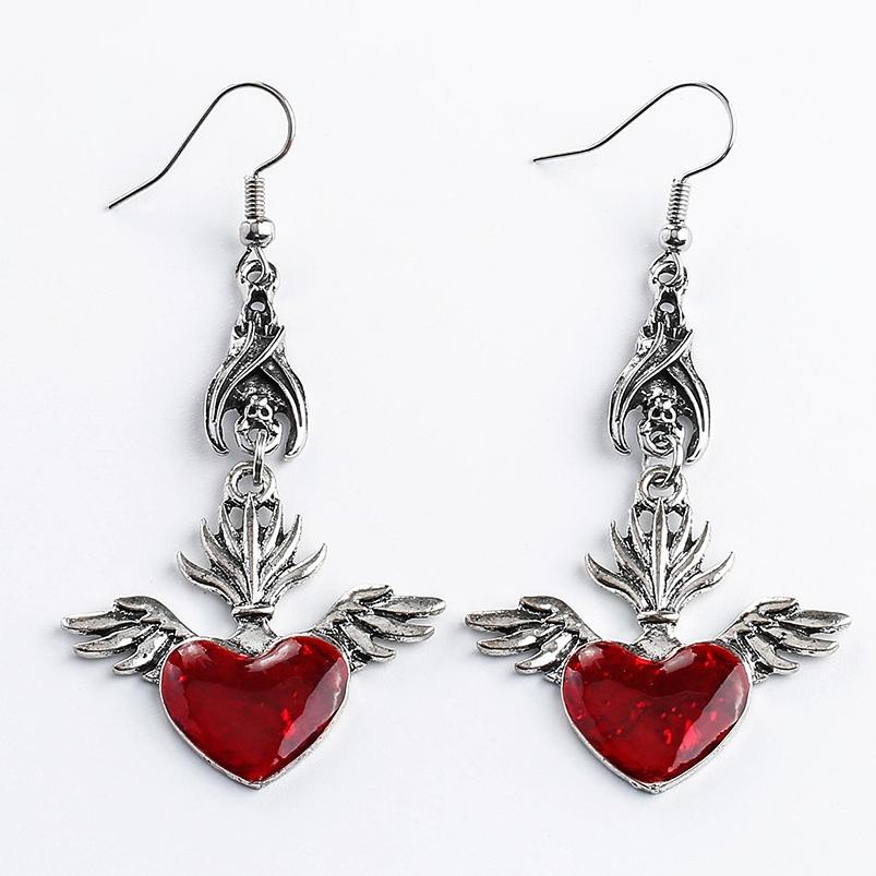 New Dark Vintage Gothic Collection Earrings Sacred Heart Goth Halloween Earrings for Women Red Oil Drop Gothic Punk Accessories