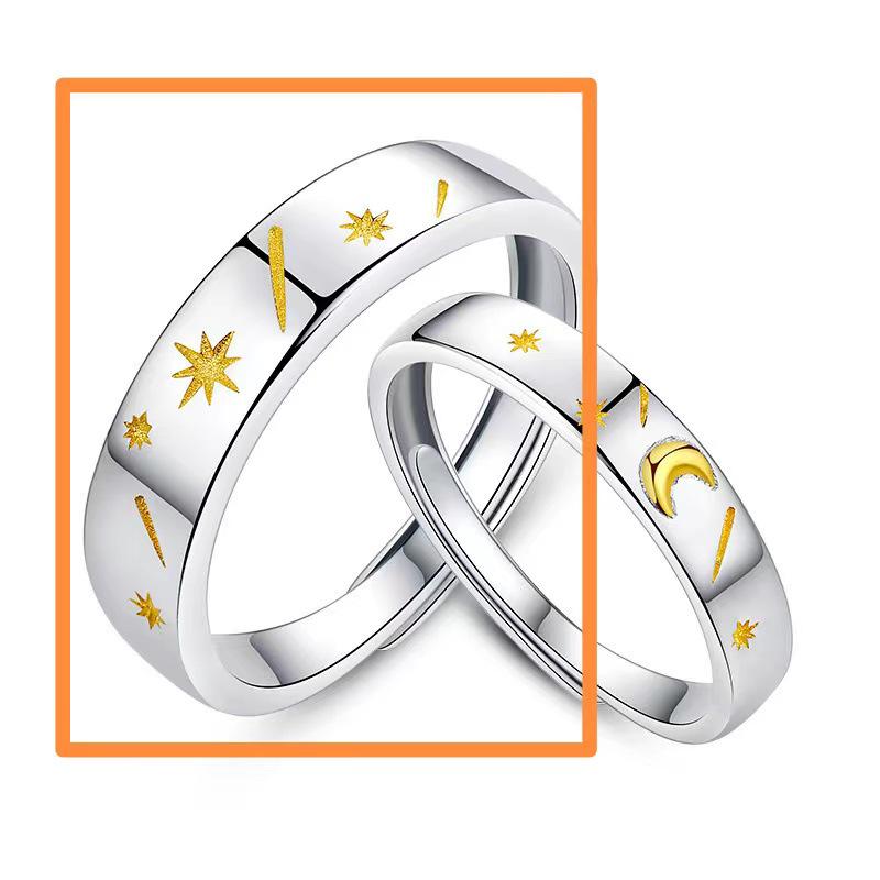 Sun Moon Stars Adjustable Couple Rings - Korean Style, Simple & Creative Design for Men and Women