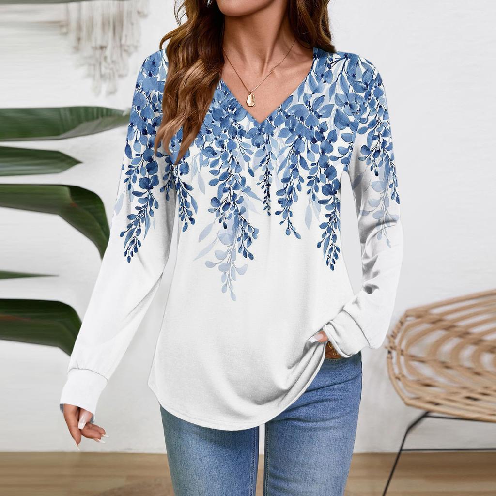 Women Long Sleeve Tops Dressy Casual V Neck Tshirts Basics Tee Vacation Fall Fashion Clothes