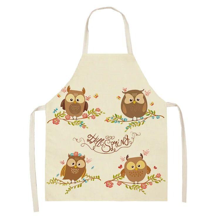 Colorful Owl Pattern Fashionable Ins Style Apron Adult Sleeveless Kitchen Home Baking Waist Bib