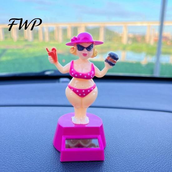 Durable Car Figurine Solar Dashboard Decoration, Cute Beach Girl Swing Cartoon Style Ornament Ornament, Couple Dancing Figure for Vehicle Interior