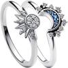 2pc/set Summer Couple Ring Set Sky Blue Sparkling Moon and Sun Ring  New Women's Stackable Finger Set Engagement Jewelry