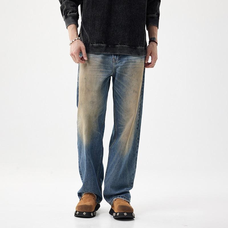 

Американский повседневный ретро старый широкий крой джинсы для мужчин свободные прямые драпирующиеся весна и осень плотный стиль 32