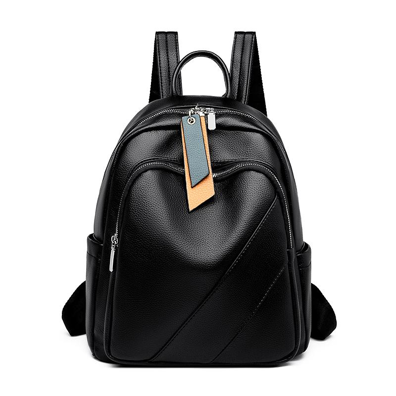 

New Water-Repellent Teenage Bookbag Pu Leather Rucksack Fashion Girl Backpack Women Shoulder Bag High School Schoolbag Black