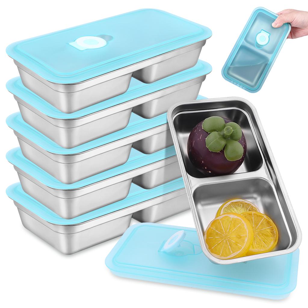 6 Pack Double Compartment Stainless Steel Snack Containers With Lid Reusable Leak-Proof Food Storage Lunch Box Meal Bento Contai