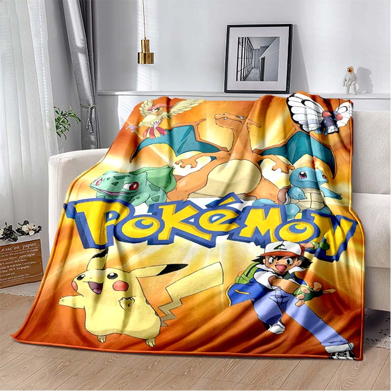 3D-Printed Cute Cartoon Charizard Blanket — Fluffy, Soft, and Warm Throw for Bedroom Decor and Home Comfort