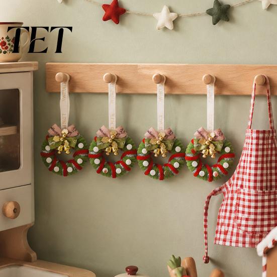 Mini Noel Ağacı Süsü El Yapımı Pipo Temizleyici Çelenk Süsü, Kadife Saplı Fiyonk Çan Süslemeli El Sanatları Çanlarla Tatil Penceresi Şömine İçin