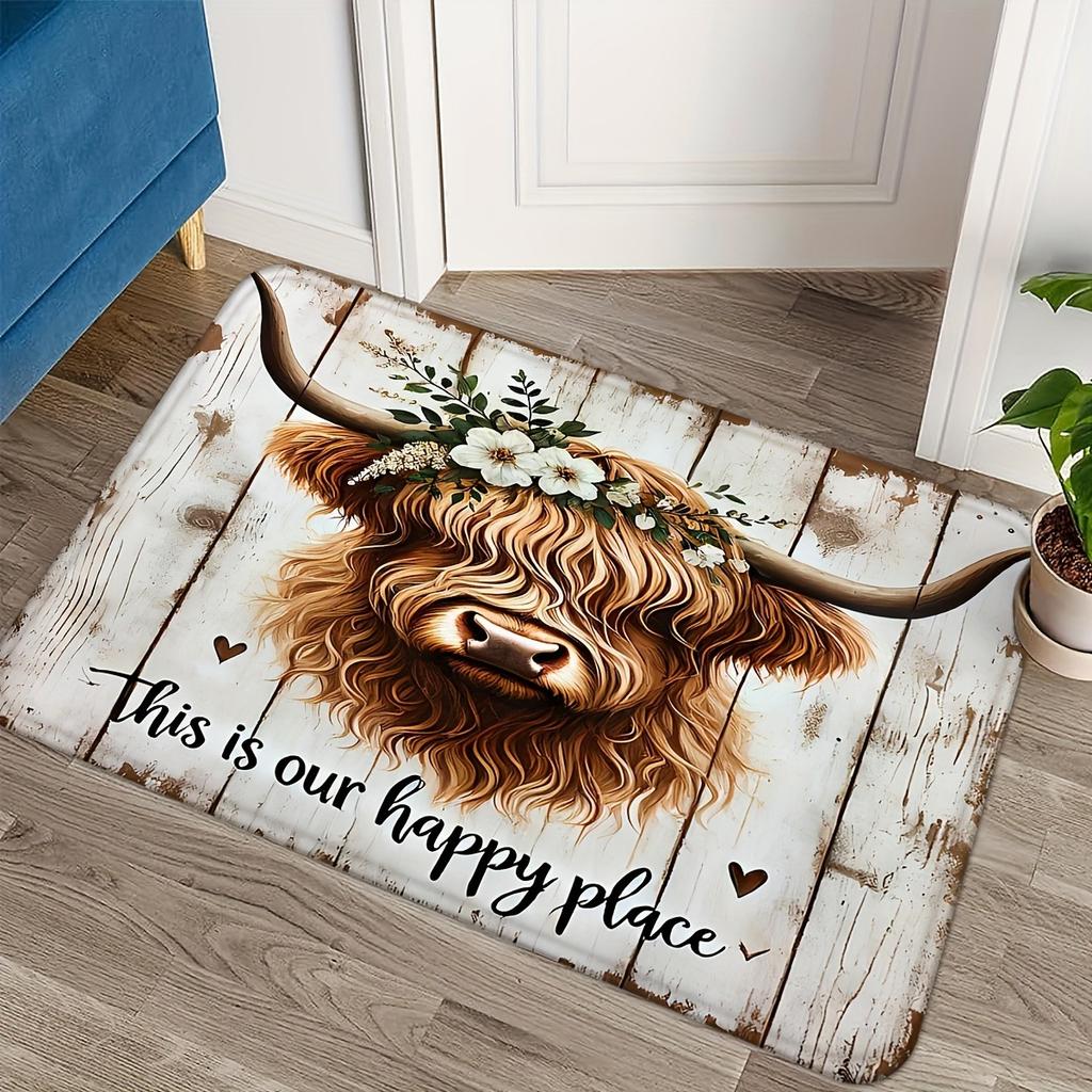 1PC Highland Cattle Pattern Kitchen Rug Non-Slip Door Mats Pop design Bathroom Rug Bath Mat Carpet for Home Sink Laundry Decor