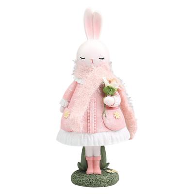 Rabbit Figurine Long Resin Cute Ears Vivid Appearance Decorative Holding Flower Bunny Statue Kids Room Ornament Birthday